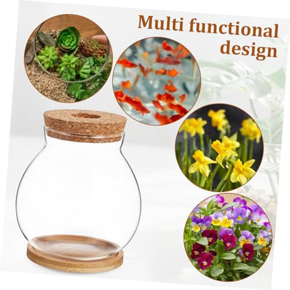 Desktop Glass Fish Bowl with Cushion Hydroponic Terrarium for Betta Fish and Plants Aquarium with Mat for Decor