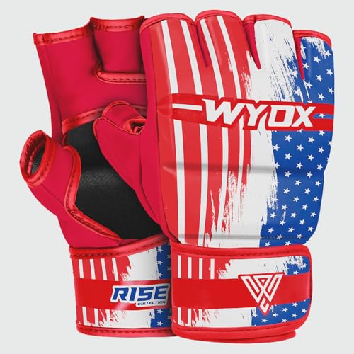 WYOX MMA Gloves & Boxing Focus Mitts Set – Hybrid Open Palm Grappling Gloves with Wrist Support + Curved Punching Pads with Gel Shock for Muay Thai, Kickboxing, Karate Training (Men & Women)
