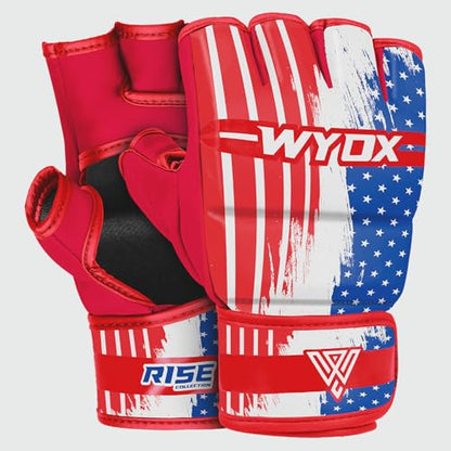 WYOX MMA Gloves & Boxing Focus Mitts Set – Hybrid Open Palm Grappling Gloves with Wrist Support + Curved Punching Pads with Gel Shock for Muay Thai, Kickboxing, Karate Training (Men & Women)