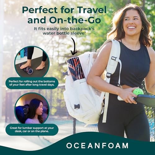 Oceanfoam Ripple Travel Foam Roller (11" x 3.35") Firm Mini Foam Roller for Physical Therapy, Deep Tissue Massage, Back Pain - High Density, Wave Textured - Yoga (Red, Dark Navy & Natural Marbled) - color: Red, Dark Navy & Natural Marbled