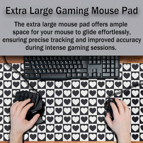 Gaming Mat Black and White XXL Mousepad Big Mouse Pad Office Desk Mat Full Desk Mouse Pads Waterproof Non-Slip Rubber Base 35.4 X 15.7 for Game Office, Tiny Hearts Chess Grid - color: Tiny Hearts Chess Grid