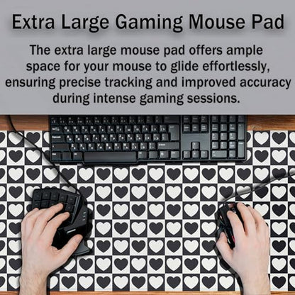 Gaming Mat Black and White XXL Mousepad Big Mouse Pad Office Desk Mat Full Desk Mouse Pads Waterproof Non-Slip Rubber Base 35.4 X 15.7 for Game Office, Tiny Hearts Chess Grid - color: Tiny Hearts Chess Grid