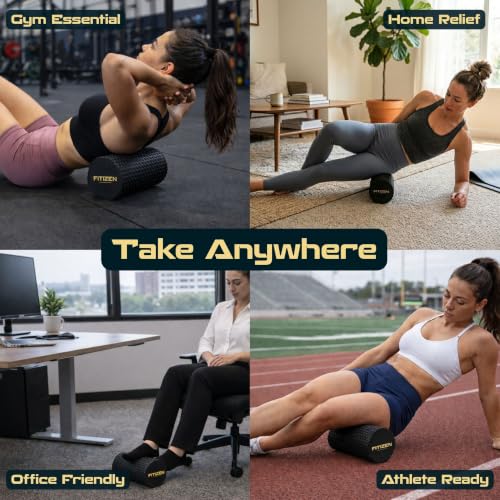 Foam Roller for Muscle Massage, Stiff Back Pain Relief, Physical Therapy, Deep Tissue, Exercise Equipment for Home Gym, Stress, Yoga, Pilates for the Fit Citizen (Black, Small 12 x 6 Inches) - size: Small 12 x 6 Inch