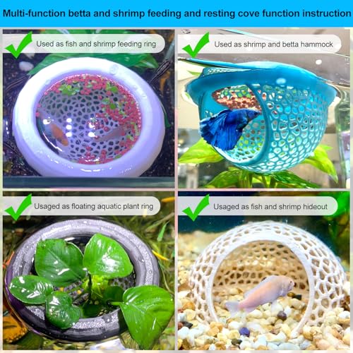 2pcs White Floating Betta Fish Hammock Bed,Beta Hide Cave and Resting Spot,Fish Tank Accessories Decor Toy,Betta Fish Feeding Ring for Aquarium,Shrimp Betta Log Bed(White, 1pcs Big and 1pcs Small)