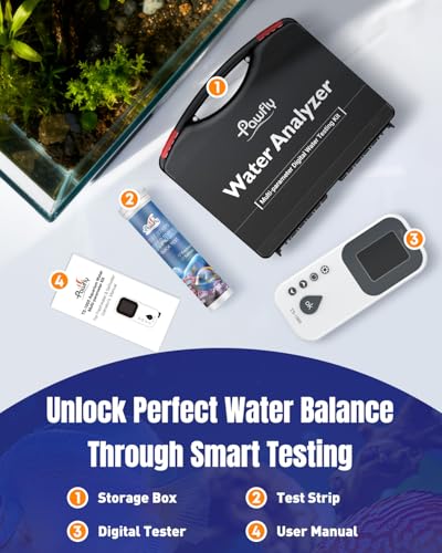 Pawfly 6 in 1 Digital Water Testing Kit, 50 Strips Fresh/Salt Aquarium Water Test Kit, Fish Tank Water Testing Kit, Digital Water Tester for pH, Nitrate, Nitrite, Chlorine, Total Hardness & Carbonate - size: Water Testing Kit