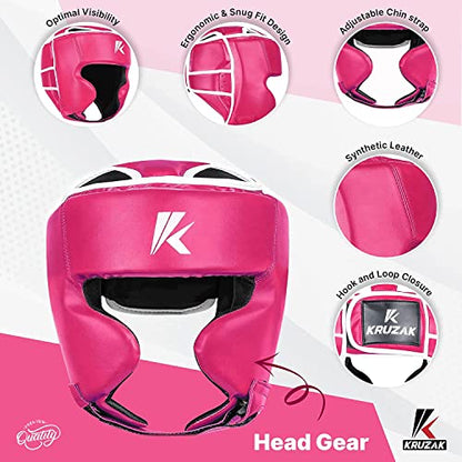 Kruzak Unisex Boxing Headgears - MMA Training, Adjustable Padded, Kara,Muay Thai Headgear, Kickboxing, Sparring, Martial Arts, Karate, Taekwondo MMA Body Equipment - color: Pink, size: Large-X-Large