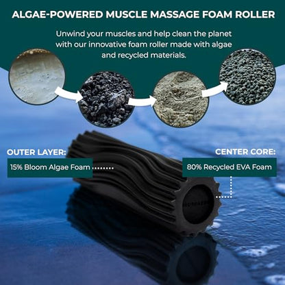 Oceanfoam Ripple Travel Foam Roller (11" x 3.35") Firm Mini Foam Roller for Physical Therapy, Deep Tissue Massage, Back Pain - High Density, Ergonomic Wave Textured - Yoga, Pilates, Exercise (Black) - color: Black