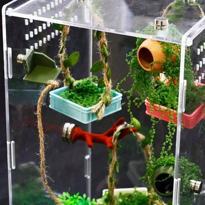 Jumping Spider Enclosure Accessories Jumping Spider Hammock 3 Pcs Set with Artificial Moss and Hemp Rope Accents Habitat Decoration Habitat Decoration Set Climbing Toy for Small Pet