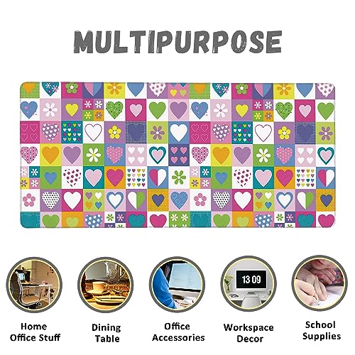 Extended Gaming Mouse Pad Checkered Heart Flower Large Mousepad with Stitched Edges,Anti-Slip Rubber Base Keyboard Mouse Mat Desk Pad for Gaming Home Office 35.4 x 15.7 inches - color: Checkered Heart Flower