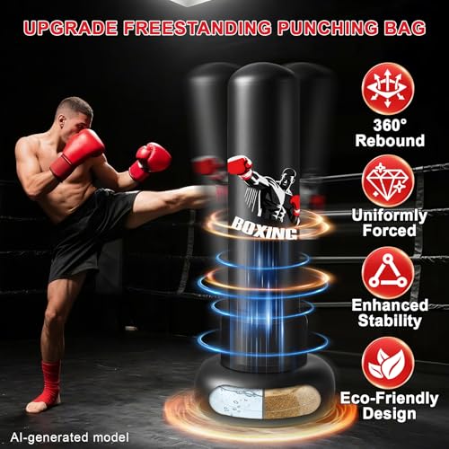 70" Punching Bag for Adults,Boxing Bag with Gloves and Pump(Black)