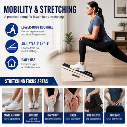 Wooden Slant Board for Exercise, Calf Stretch Board, 500 lb Capacity - size: Slant Board with Kit (16”L × 12.5”W)