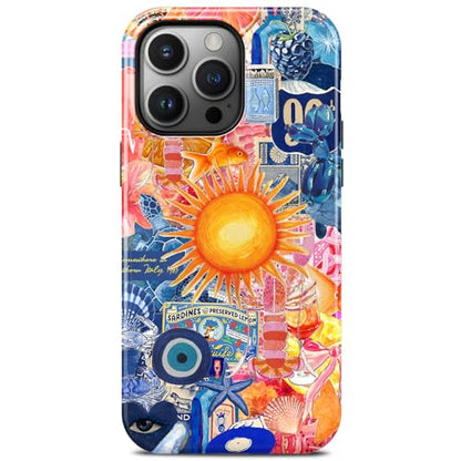 for iPhone 14 Pro Max Case, Sun Evil Eye Collage Aesthetic Phone Case, Compatible with Magsafe, Trendy Vintage Summer Fruit Starfish European Slim Shockproof Protective Women Girl Cover