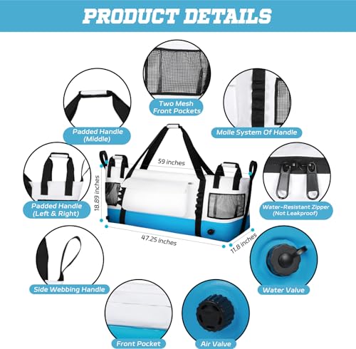 Insulated Fish Cooler Kill Bag with Flat Bottom-26x18 31x14 40x16 50x18 60x20 70x25 Inches Waterproof Fishing tackle Kill Cooler Bag - color: CreamSea-60x20x10