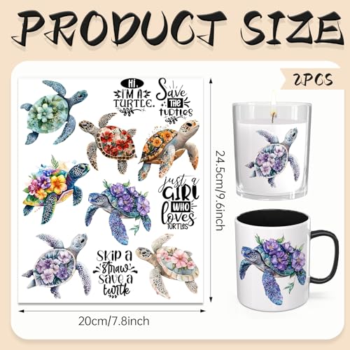 UV DTF Cup Wrap Transfer Stickers for Tumblers and Glasses, 2 Sheets Sea Turtle Rub On Decals for Cups, Mugs, Water Bottles - style: Sea Turtle