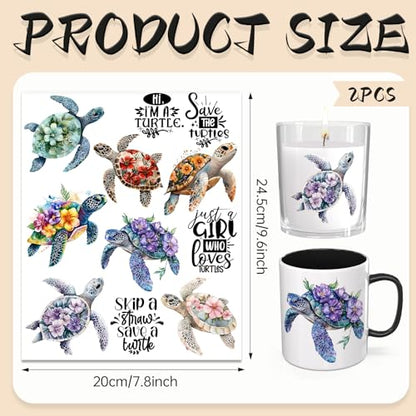 UV DTF Cup Wrap Transfer Stickers for Tumblers and Glasses, 2 Sheets Sea Turtle Rub On Decals for Cups, Mugs, Water Bottles - style: Sea Turtle