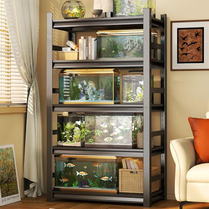 5-Tier Heavy Duty Steel Aquarium Stand with Safety Railing, 2000lbs Capacity Adjustable Metal Fish Tank Rack for Home/Commercial Use (47.2" W×23.6" D×72" H) - size: 47.2"W*23.6"D*72"H