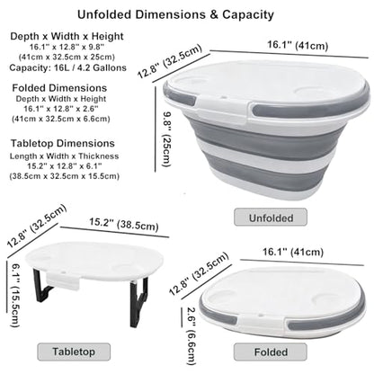 Collapsible Bucket with Multi-Function Lid, 4.2 Gallon (16L) 4-in-1 Foldable Bucket for Camping, Fishing, Car Wash, Foot Soak & Toy Storage, Portable Space Saving Bucket