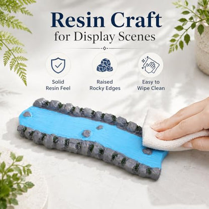 jojofuny 2 Pcs Miniature Resin Stream for Fairy Garden Decor, Hand-Painted Mini River Scene with Rock Edges, Blue Creek Diorama Accessory for Dollhouse Garden, Sand Tray Display, Model Landscape Craft