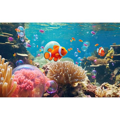 Tropical Coral Reef Aquarium Background Clownfish Sea Anemones Fish Tank Background Underwater Scene Marine Life Deep Ocean Terrarium Backgrounds Tropical Ocean Floor Reptile Tank Backgrounds 24x12in - color: Blue_Brown, size: 24(W)x12(H)in