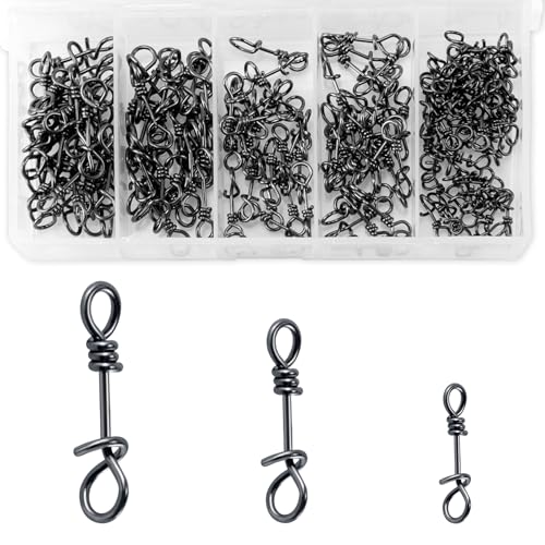 Alwonder 150-Pack Fly Fishing Snaps Twist Clips, 3/5 Sizes Stainless Steel Quick Change Lure Snaps No Knot Clip Quick Snap Fast Snap Lure Connector for Jigs Lures Fishing Clips Swivels Terminal Tackle - color: 150-Pack Twist Clips-3 Sizes(S, M, L)-Black