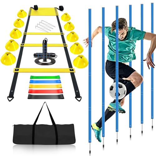 Haootadiy Soccer Agility Training Poles Equipment |Adjustable Soccer Equipment for Training Includes 6 Flexible Agility Poles - color: Multicolour