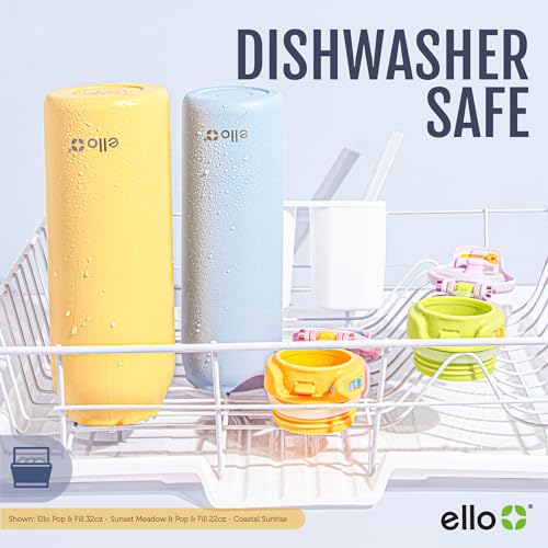 Ello Pop & Fill Insulated Stainless Steel Water Bottle with Quick Fill Lid, Leakproof Locking, Sip or Chug Spout, BPA-Free, Double Wall Vacuum Insulated for Sports, Travel & School- 22oz / 32oz / 40oz - color: Serene Blooms, style: 32oz