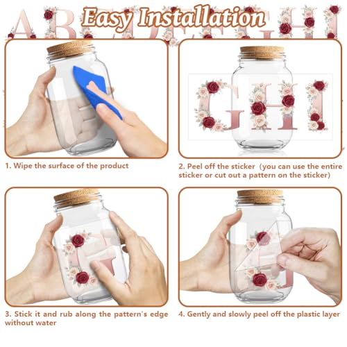 UV DTF Cup Wraps Transfer Stickers Flowers with 26 Alphabet Letters Pattern, 10 Sheets Waterproof Custom Vinyl Transfer Sticker 16oz Coffee Glass Cup Tumbler Bottle Mug Decals for Men Women - style: Flowers with 26 Alphabet Letters