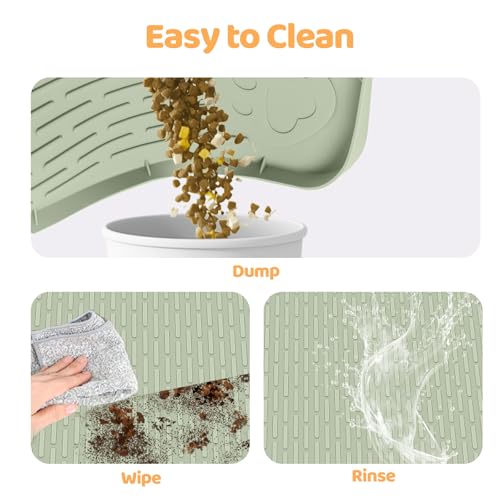 Cat Food Mat, 40" x 28" Cat Litter Mat Extra Large Silicone Pet Feeding Mat with Raised Edge Pet Placemat for Food and Water Bowl Non-Slip, Easy to Clean, Floor Protection (Green) - color: Green Mat
