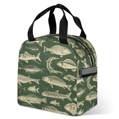 Lunch Bag Lnsulated Lunch Box Lunch Containers Retro Fish Printed Reusable Lunch Tote Bags for Women And Men Work, Travel, Outdoor