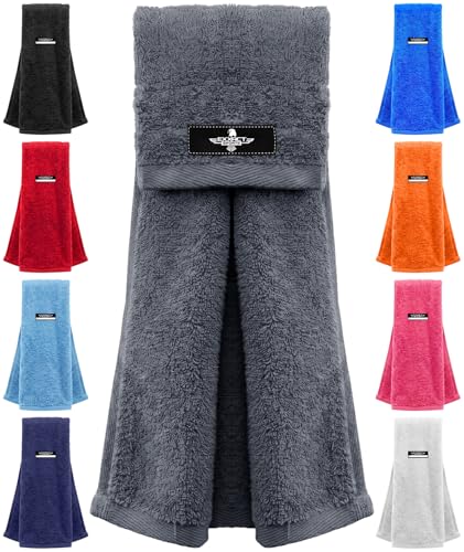 Football Towel with Hook & Loop Fastener (Grey) | Quarterback QB Sports Towel Football to Clean Hands, Visor and Gloves - Highly Absorbent, Quick Dry - color: Grey
