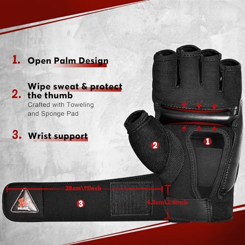 Xinluying MMA Boxing Gloves, 28CM Wide Wristband, PU, for Men, Women & Kids - color: Black, size: Small