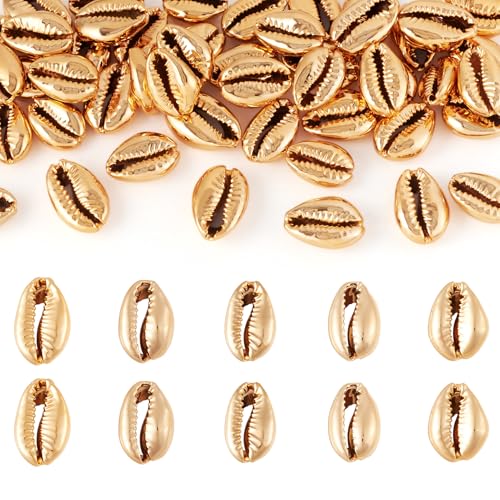 Light Gold Cowrie Seashells Craftdady 50Pcs Metallic Sea Animal Shell Beads for Beach Ocean Summer Jewelry Craft Making Vase Filler Fish Tank Home Party Wedding Decoration - color: Light Gold Plated