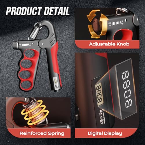Hand Gripper Strengthener, Hand Squeezer Adjustable Resistance, Grip Strengthener Forearm Strengthener, Hand Exerciser for Muscle Building and Injury Recover, Forearm Strengthener - color: Red