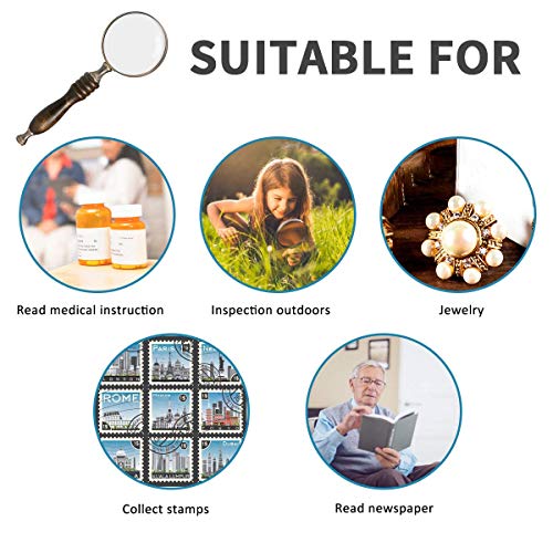 10X Handheld Magnifying Glass Antique Copper Magnifier with Sandawood Handle,High Magnification Magnifier for Reading, Senior, Low Vision, Map, Inspection, Handcraft Hobby