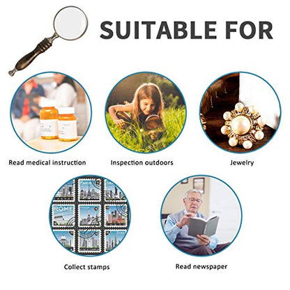10X Handheld Magnifying Glass Antique Copper Magnifier with Sandawood Handle,High Magnification Magnifier for Reading, Senior, Low Vision, Map, Inspection, Handcraft Hobby