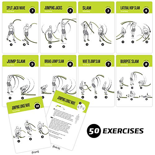 Battle Rope Exercise Cards for Home Workouts, Set of 62 - with Guided Strength Training Workout Cards Deck for Home or Gym, Illustrated Fitness Cards with 50 Exercises, Durable & Waterproof - style: Rope