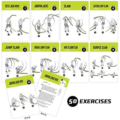Battle Rope Exercise Cards for Home Workouts, Set of 62 - with Guided Strength Training Workout Cards Deck for Home or Gym, Illustrated Fitness Cards with 50 Exercises, Durable & Waterproof - style: Rope
