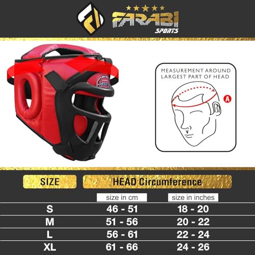 Farabi Sports Boxing Headgear Grill Head Gear MMA Training Kickboxing Sparring Gear Removable Front Bar Grill - color: Red, size: X-Large