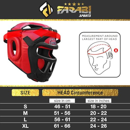 Farabi Sports Boxing Headgear Grill Head Gear MMA Training Kickboxing Sparring Gear Removable Front Bar Grill - color: Red, size: X-Large