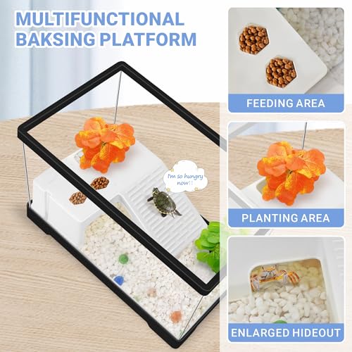 GOZILLA Mini Turtle Tank Kit with Adjustable Lamp, Upgrade PC Hermit Crab Tank,Small Turtle Starter Kit with Lid, Hideout Platform for Baby Turtles, Crabs, Fish.(11.8×7.24×7.1''/Black Kit) - color: Mini-Black02