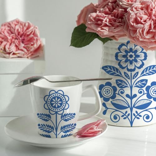 SUPERDANT 5 Pcs Underglaze Transfer Paper Blue Folk Art Flowers Ceramic Decals Floral Pottery Decals for Cups Plates Vases Beginner Handmade Studio Clay Porcelain - style: Folk Art Flowers