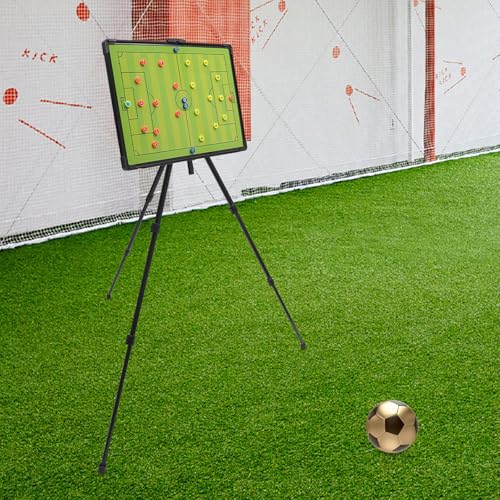 Magnetic Soccer Coaching Football Tactical Board, Portable Tactical Display Board with Triangle Bracket Stand, Player Markers, Backpack, for Instruction of Soccer Training/Match Setup Tactics