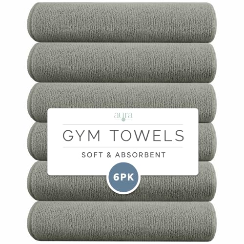S&T INC. Microfiber Gym Towels, 6 Pack, 16" x 27" - color: Grey