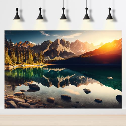 Mountain Lake Aquarium Background Summer Sunrise Tranquil Lake Mountain Range Fish Tank Background Sunset Stream Reptile Tank Backgrounds Pine Trees Rock Formation Enclosure Backgrounds 48x24in