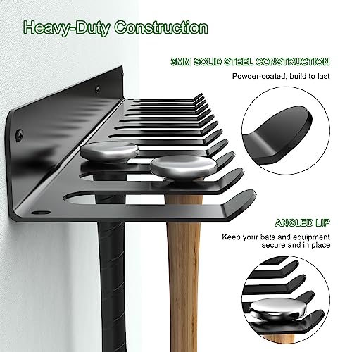QBA Wall Mount Baseball Bat Holder, Heavy Duty Metal Bat Rack, Holds 22 Bats, Bats Organizer for Dugout Fence Home Garage (Black) - size: 22 Bats - Black