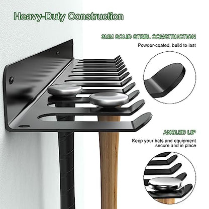 QBA Wall Mount Baseball Bat Holder, Heavy Duty Metal Bat Rack, Holds 22 Bats, Bats Organizer for Dugout Fence Home Garage (Black) - size: 22 Bats - Black