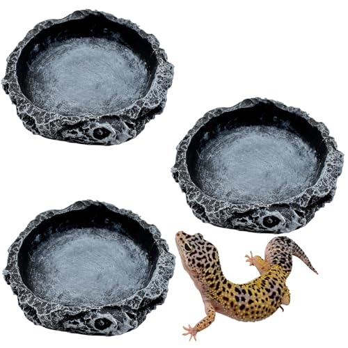 3 Pack Small Reptile Food and Water Bowls, Reptile Feeding Terrarium Bowls for Bearded Dragon Lizard Frog Gecko Tortoise Hermit Crab Snail (Black B)