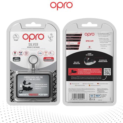OPRO Silver Level Moldable Mouth Guard, Essential Fit, White/Black - color: White/Black, size: Adult (Age 10+)