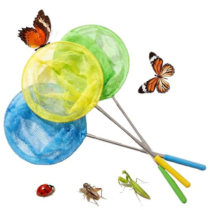Kids Telescopic Butterfly Fishing Nets for Kids Catching Insect Net Outdoor Tools for Catching Bugs Fish Insect Ladybird, Extendable 34 Inches and Anti Slip Grip - color: Yellow