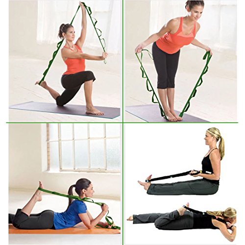 10-Loop Yoga Stretch Strap Restore Multi-Grip Training Belt Waist Leg Fitness Pilates Stretching Belt Exercise Bands for Flexibility and Physical Therapy Ballet Stretches (5-Feet x 1-Inch)